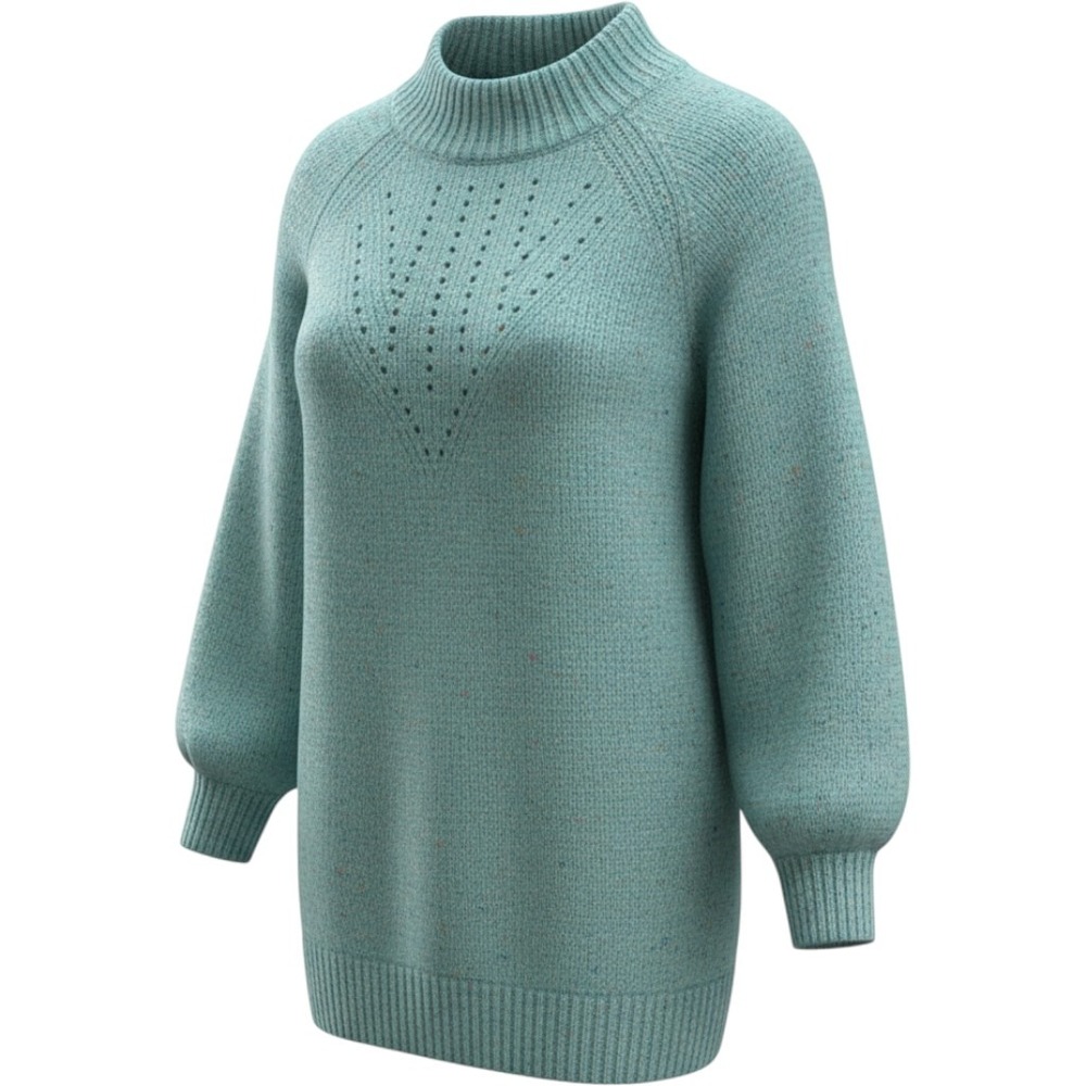 LC Lauren Conrad Womens Teal Flecked Mock Neck Pointelle Tunic Sweater Large